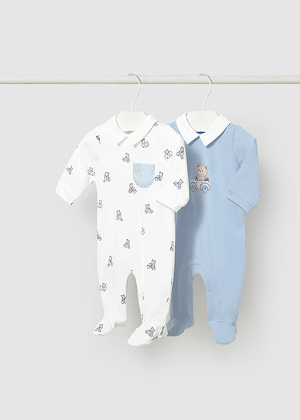 Mayoral Baby Boy Blue & Ivory Teddy Bear Babygrows