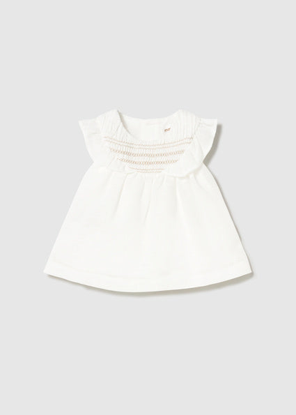 Mayoral Baby Girl Ivory & Beige Smocked Cotton Dress