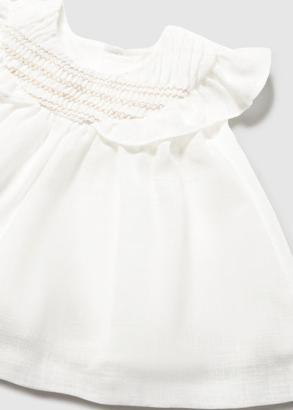Mayoral Baby Girl Ivory & Beige Smocked Cotton Dress