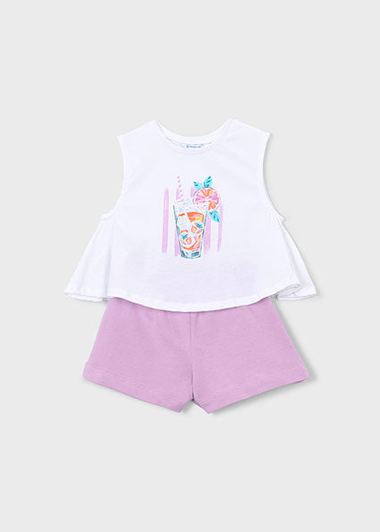 Mayoral Girls Purple & White Cotton Shorts Set