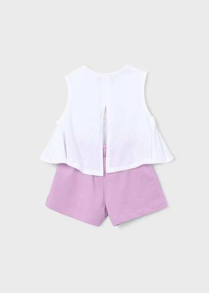 Mayoral Girls Purple & White Cotton Shorts Set