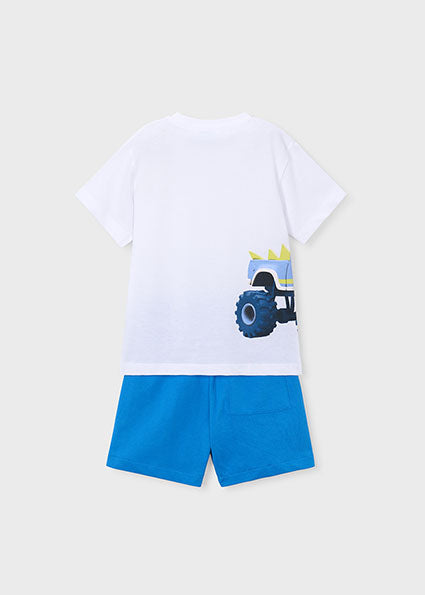 Mayoral Boys Blue & White Truck Motif Cotton Shorts Set