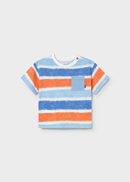 Mayoral Boys Blue, White & Orange Stripe Cotton Shorts Set