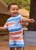 Mayoral Boys Blue, White & Orange Stripe Cotton Shorts Set