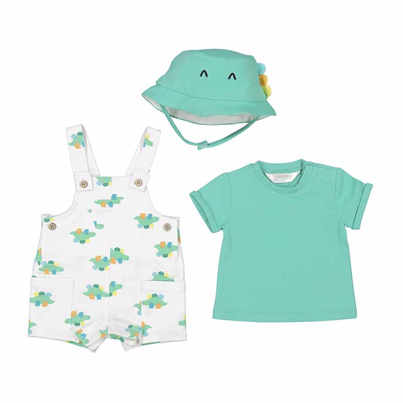 Mayoral Baby Boy Green & White Dinosaur Dungaree Set