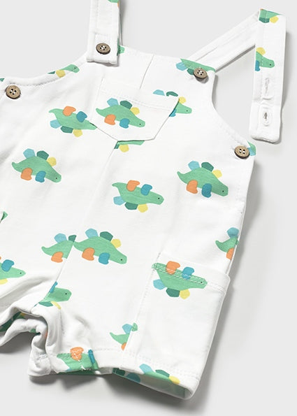 Mayoral Baby Boy Green & White Dinosaur Dungaree Set