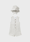 Mayoral Baby Boy Beige Cotton & Linen Romper & Hat Set