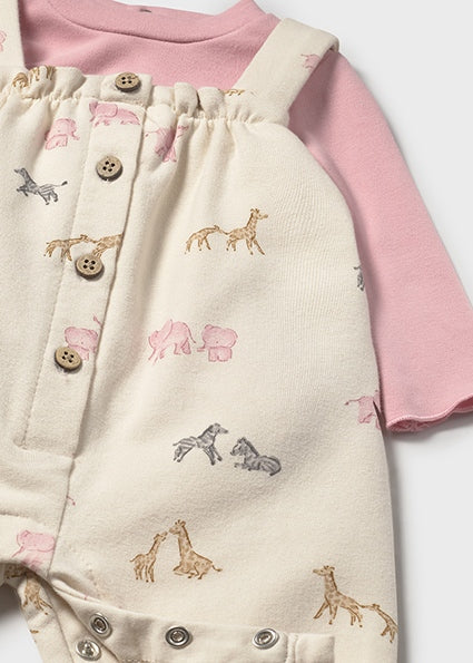 Mayoral Baby Girl Pink & Ivory Cotton Dungaree Set