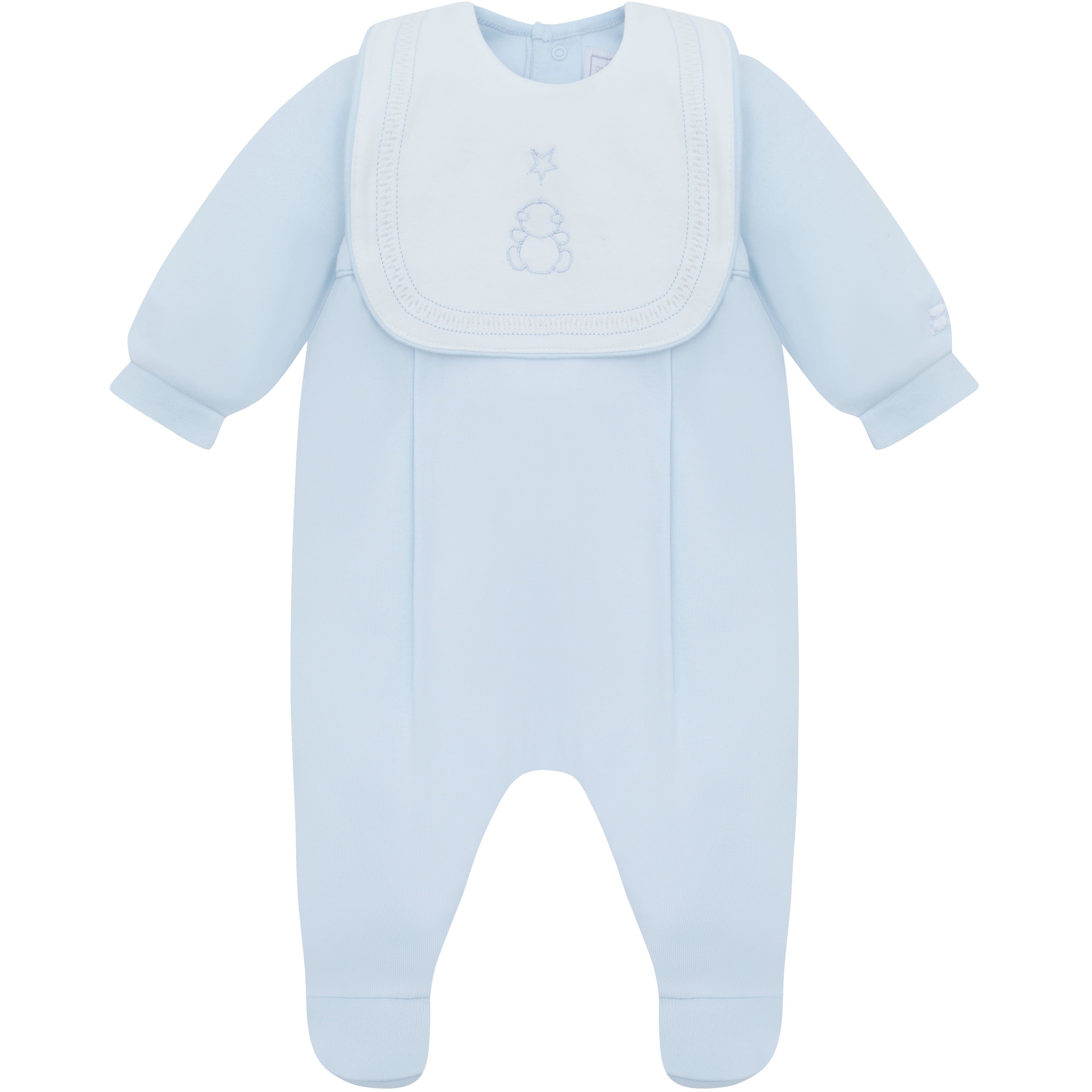 Emile et Rose Leonard Baby Boy Blue Cotton Babygrow with Detachable Bib