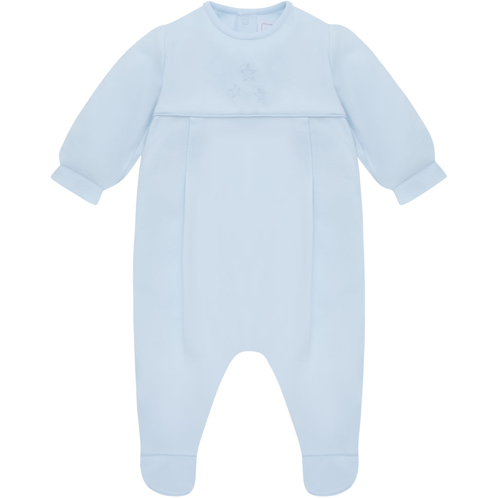 Emile et Rose Leonard Baby Boy Blue Cotton Babygrow with Detachable Bib