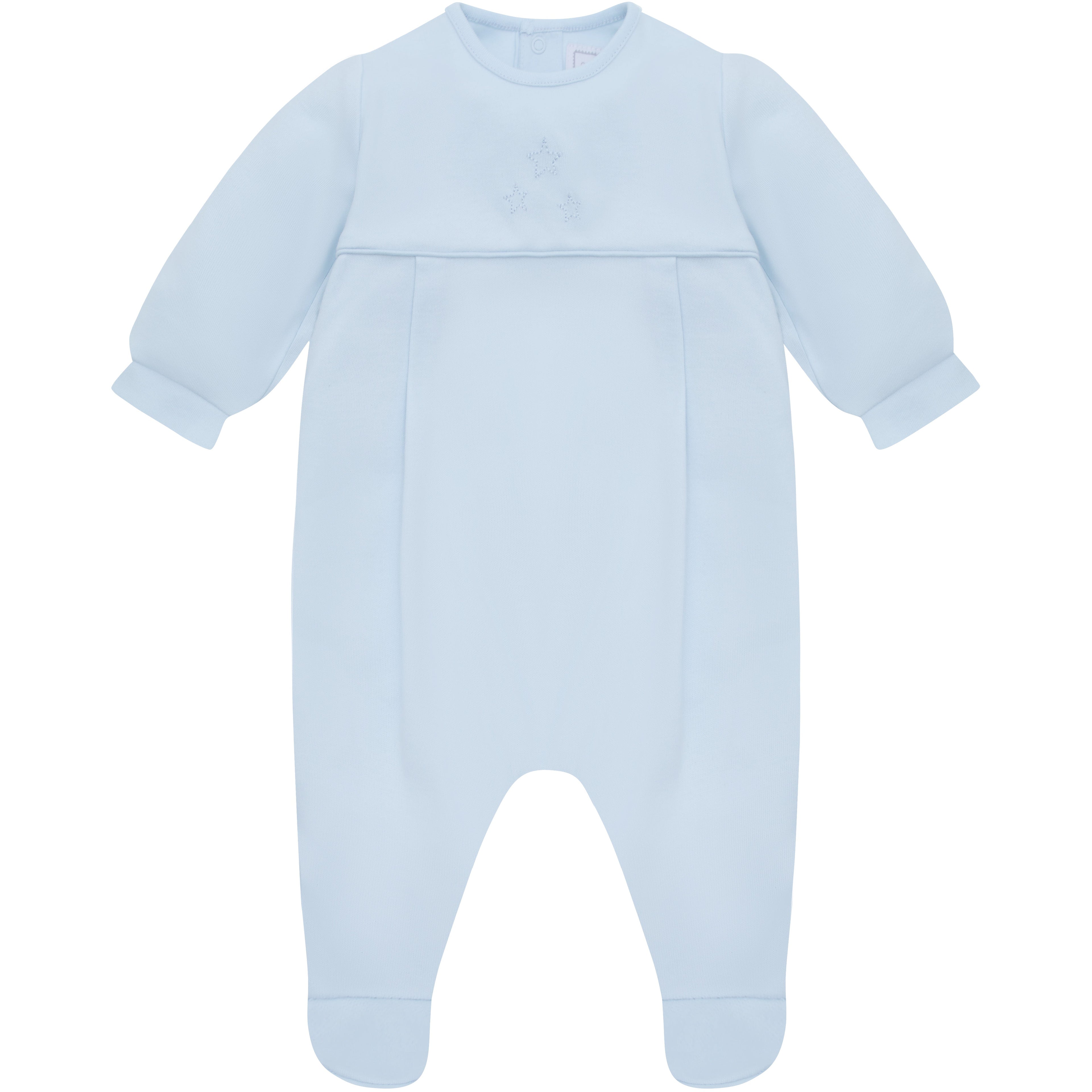 Emile et Rose Leonard Baby Boy Blue Cotton Babygrow with Detachable Bib