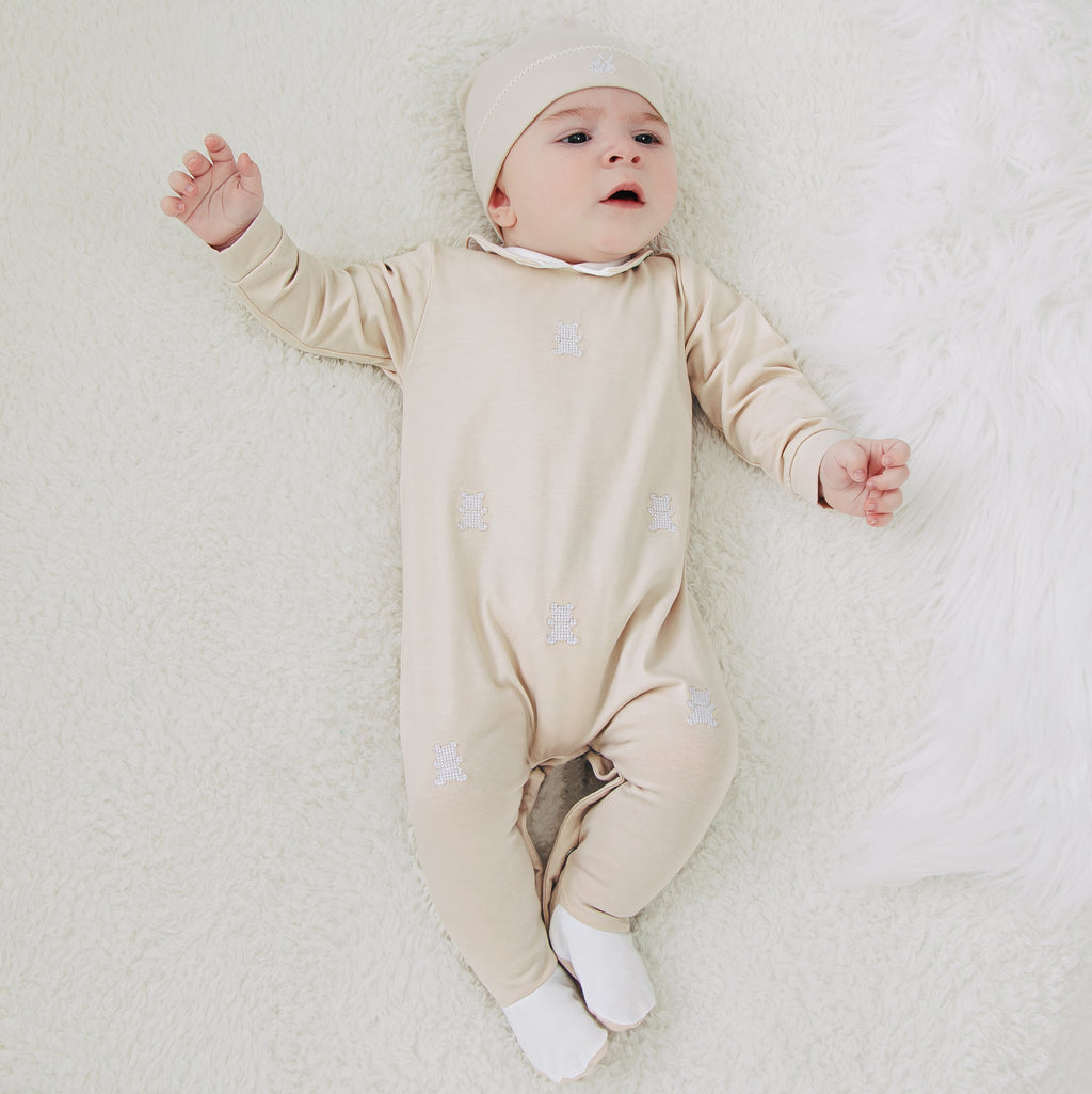 Emile et Rose Lionel Beige Unisex Baby Cotton Babygrow & Hat Set