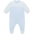 Emile et Rose Luka Baby Boy Blue & White Cotton Babygrow with Train Embroidery