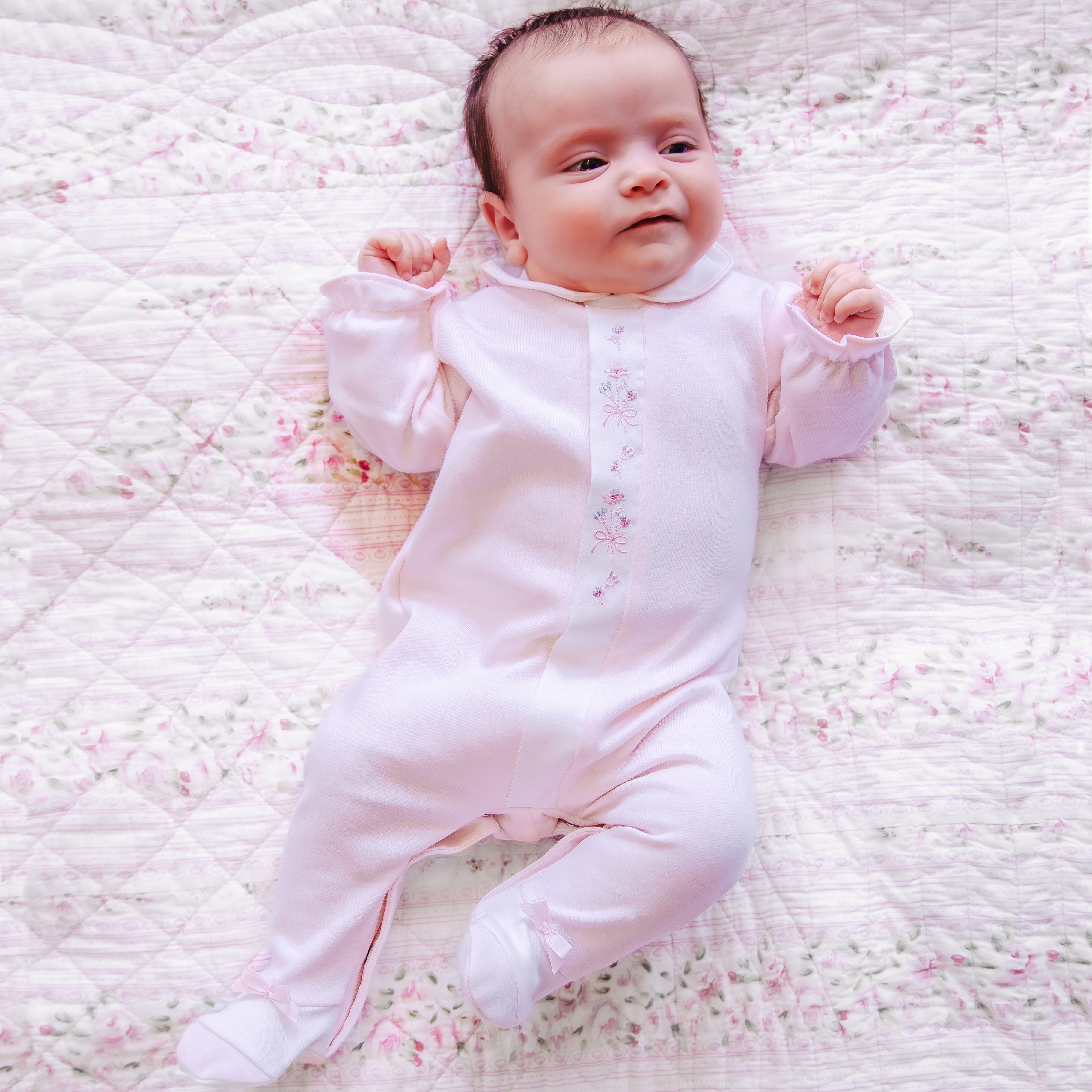 Emile et Rose Loretta Baby Girl Pink Cotton Babygrow & Hat Set