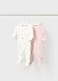 Mayoral Baby Girl Pink & Ivory Velour Babygrows (Pack of 2)