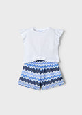 Mayoral Girls Blye & White Zig Zag Shorts Set