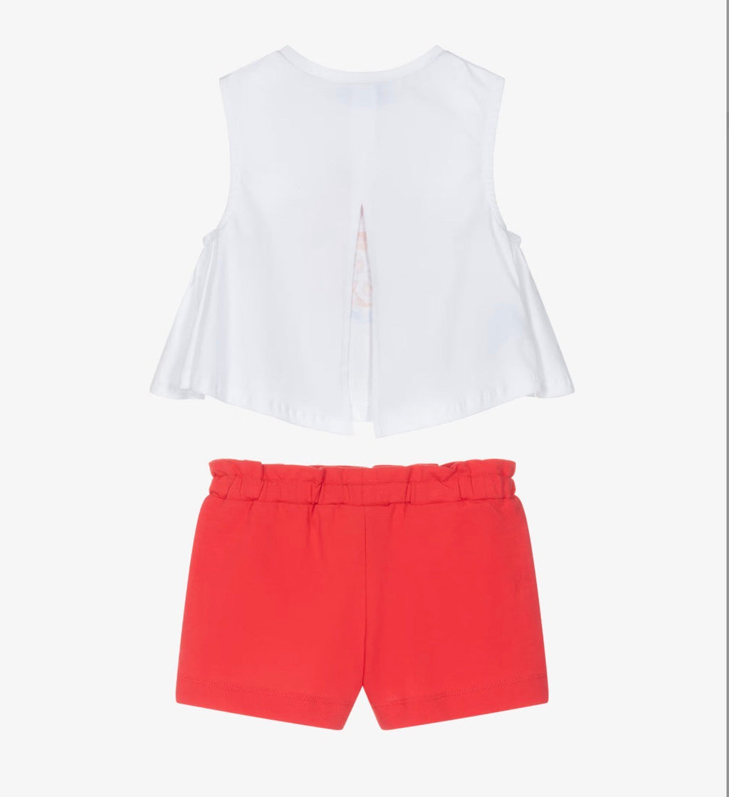 Mayoral Girls Red & White Cotton Shorts Set