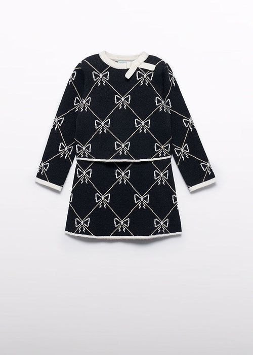 Abel & Lula Girls Black & Gold Bow Pattern Skirt Set