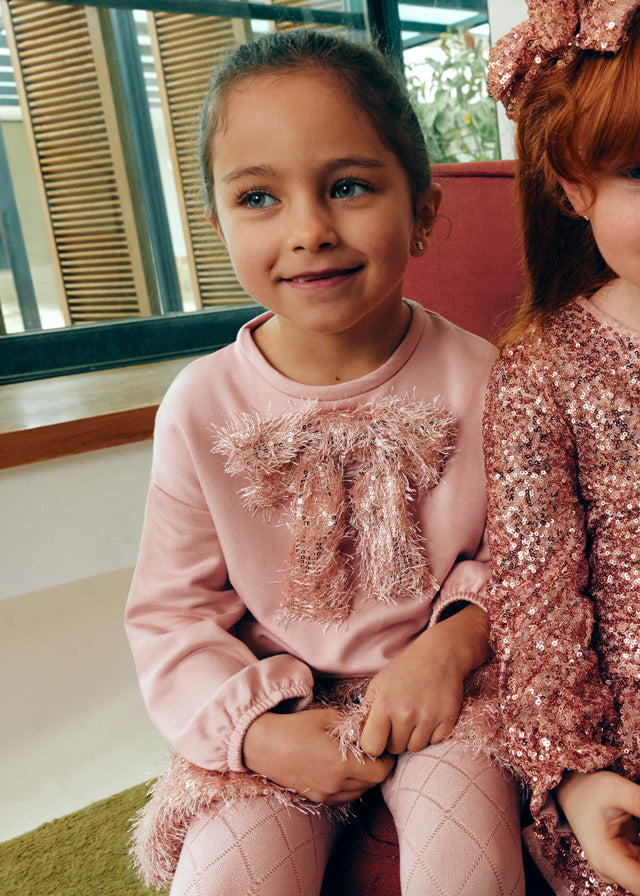 Abel & Lula Girls Pink Sequin Fringe Skirt Set
