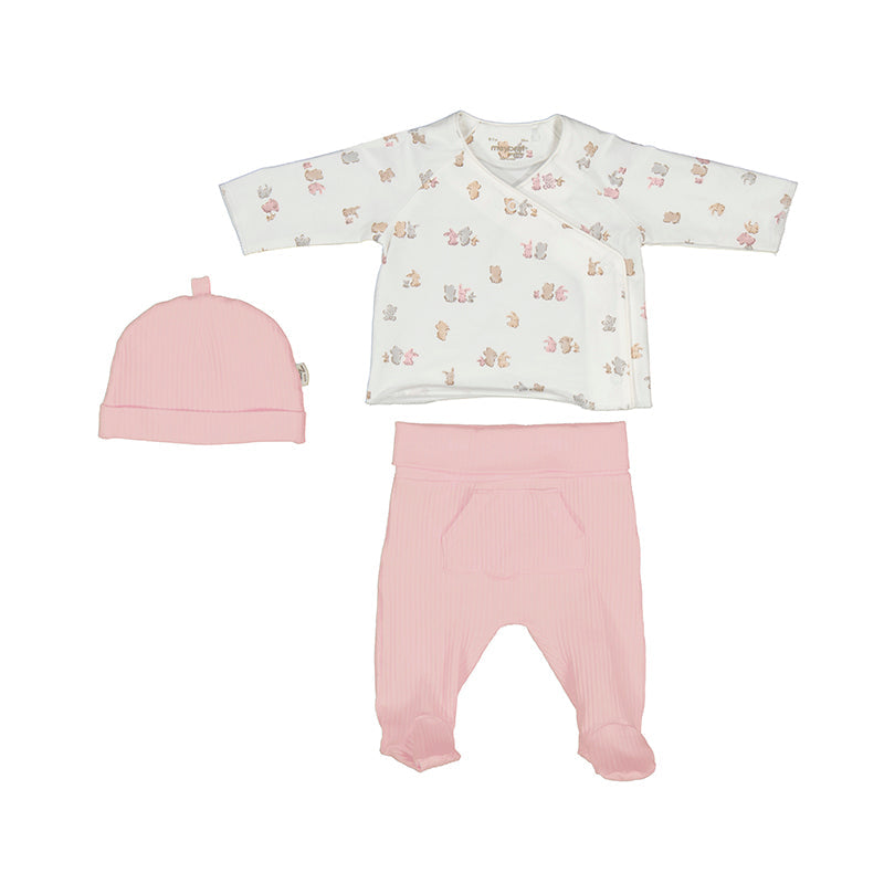 Mayoral Baby Pink Cotton Bear & Bunny 3 Piece Outfit Set