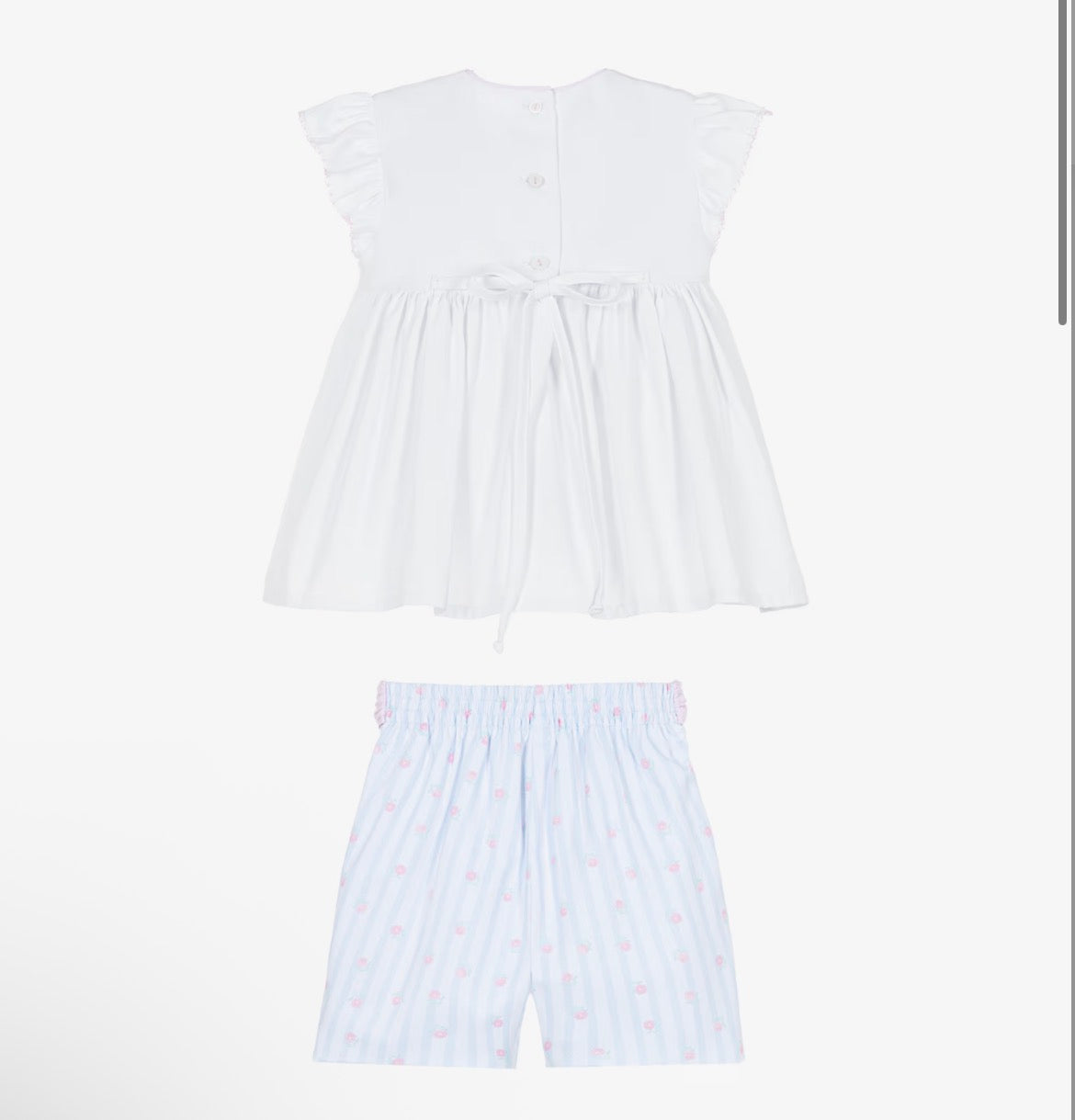 Pretty Originals Girls Pink, Blue & White Striped Smocked Shorts Set