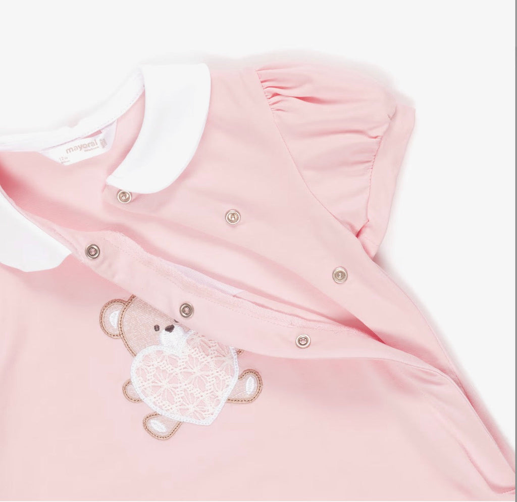 Mayoral Baby Girls Pink & Ivory Cotton Teddy Bear Print Rompers (2 Pack)