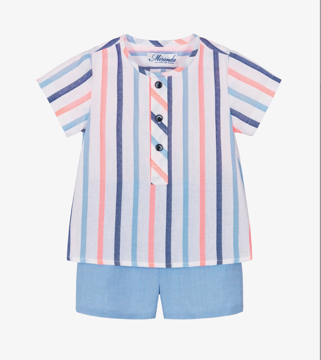 Miranda Baby Boy Blue & Neon Stripe Cotton Shorts Set