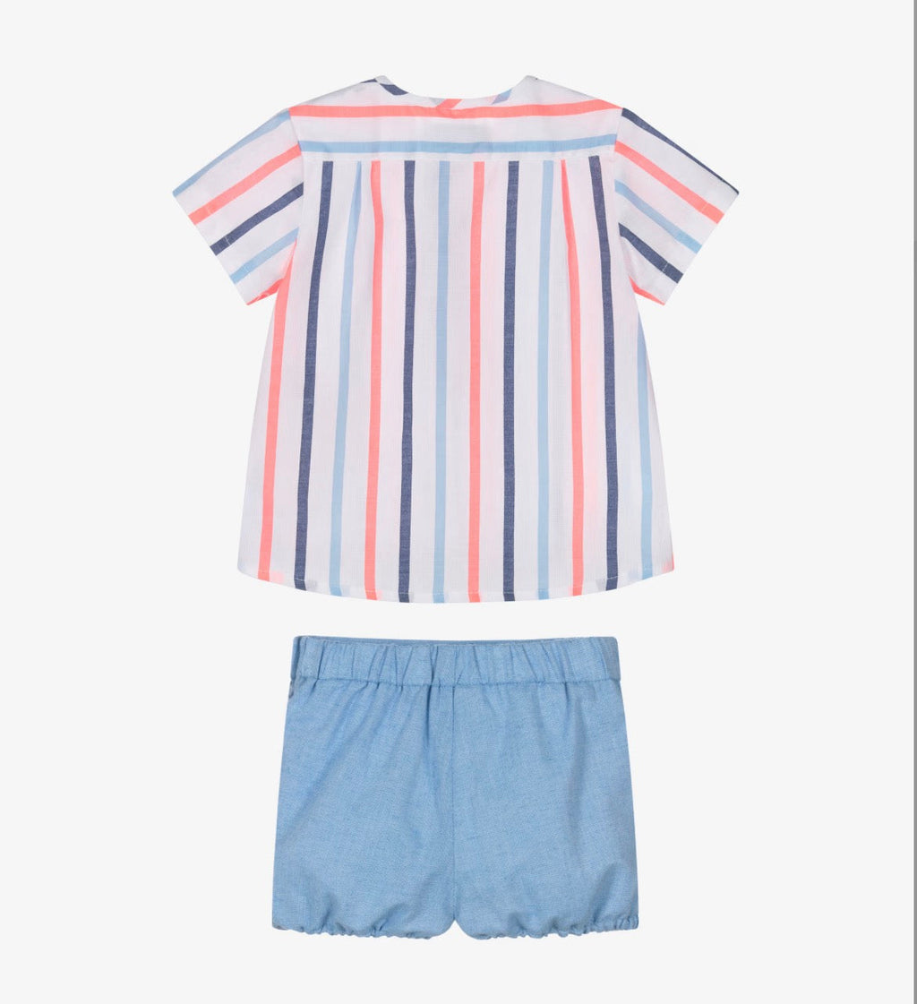 Miranda Baby Boy Blue & Neon Stripe Cotton Shorts Set