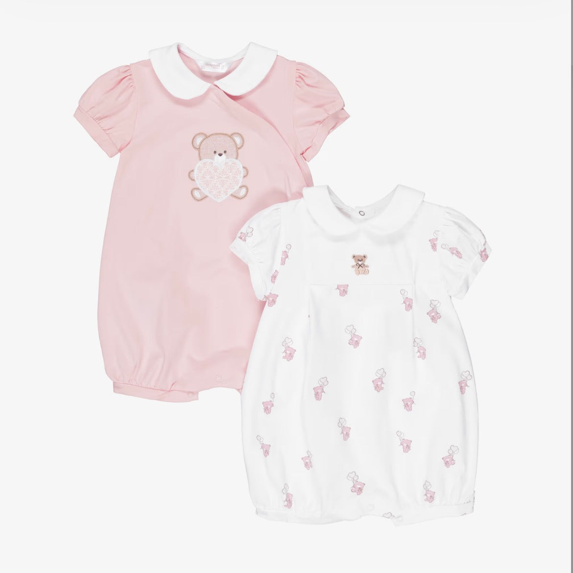 Mayoral Baby Girls Pink & Ivory Cotton Teddy Bear Print Rompers (2 Pack)