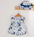 Minibanda Baby Girl Blue & White Floral Cotton Dress