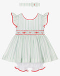 Pretty Originals Baby Girl Green & White Striped Dress