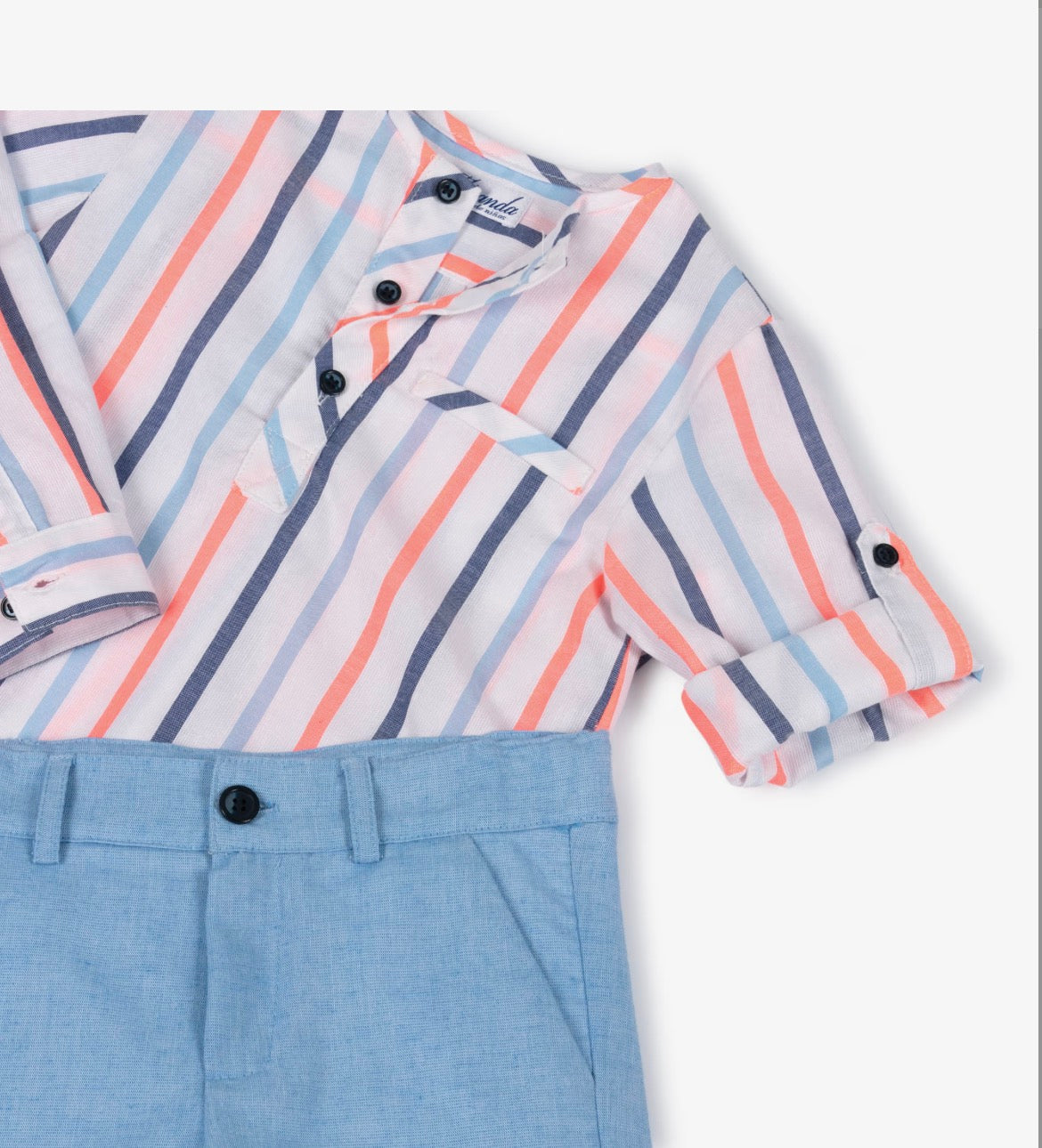 Miranda Boys Blue & Neon Striped Cotton Shorts Set