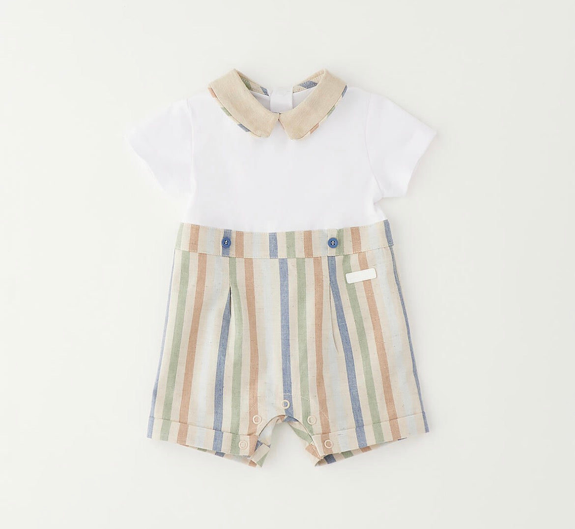 Minibanda Baby Boy White & Beige Romper
