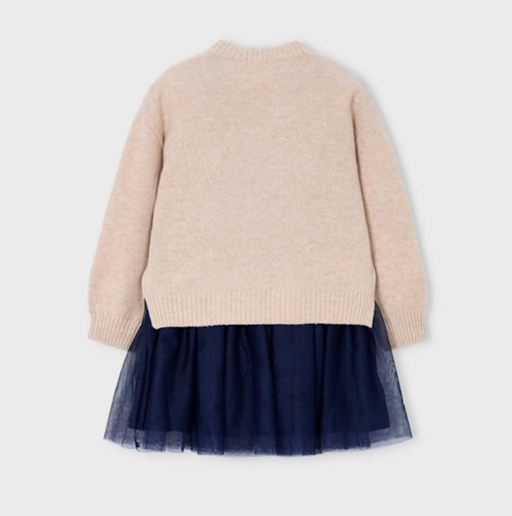 Mayoral Girls Beige & Navy Sparkly Dress Set