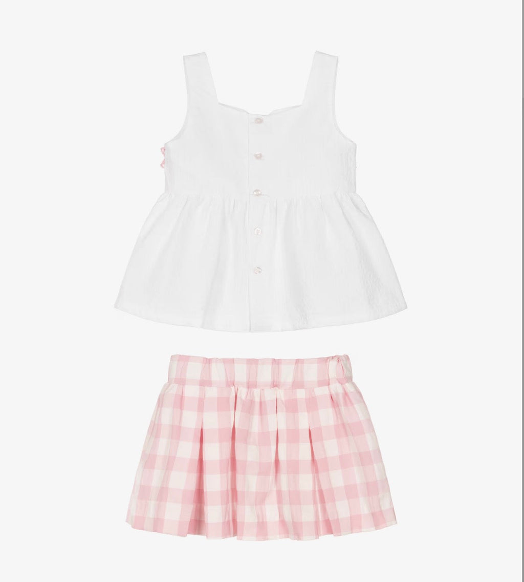 Miranda Girls Pink & White Check Cotton Skirt Set