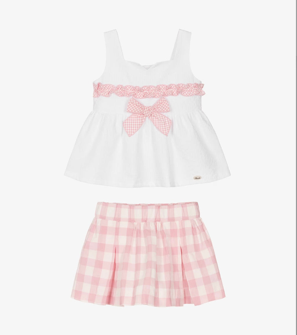 Miranda Girls Pink & White Check Cotton Skirt Set