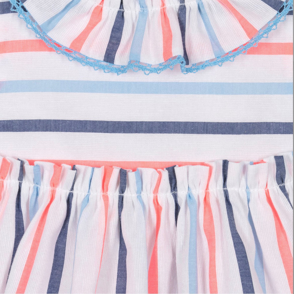 Miranda Baby Girl Blue & Neon Striped Cotton Dress