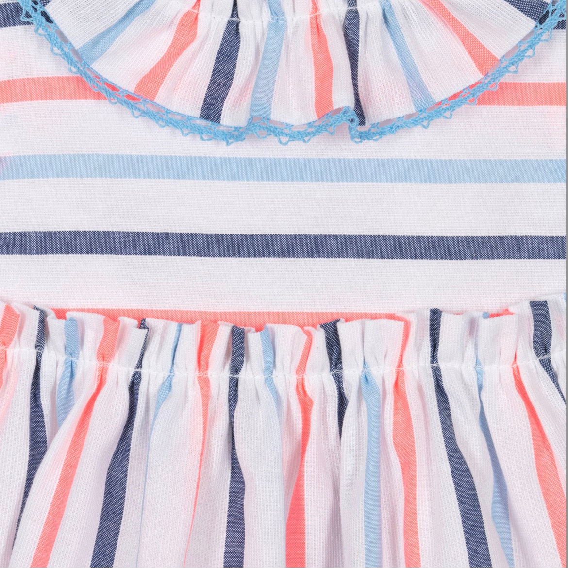Miranda Baby Girl Blue & Neon Striped Cotton Dress