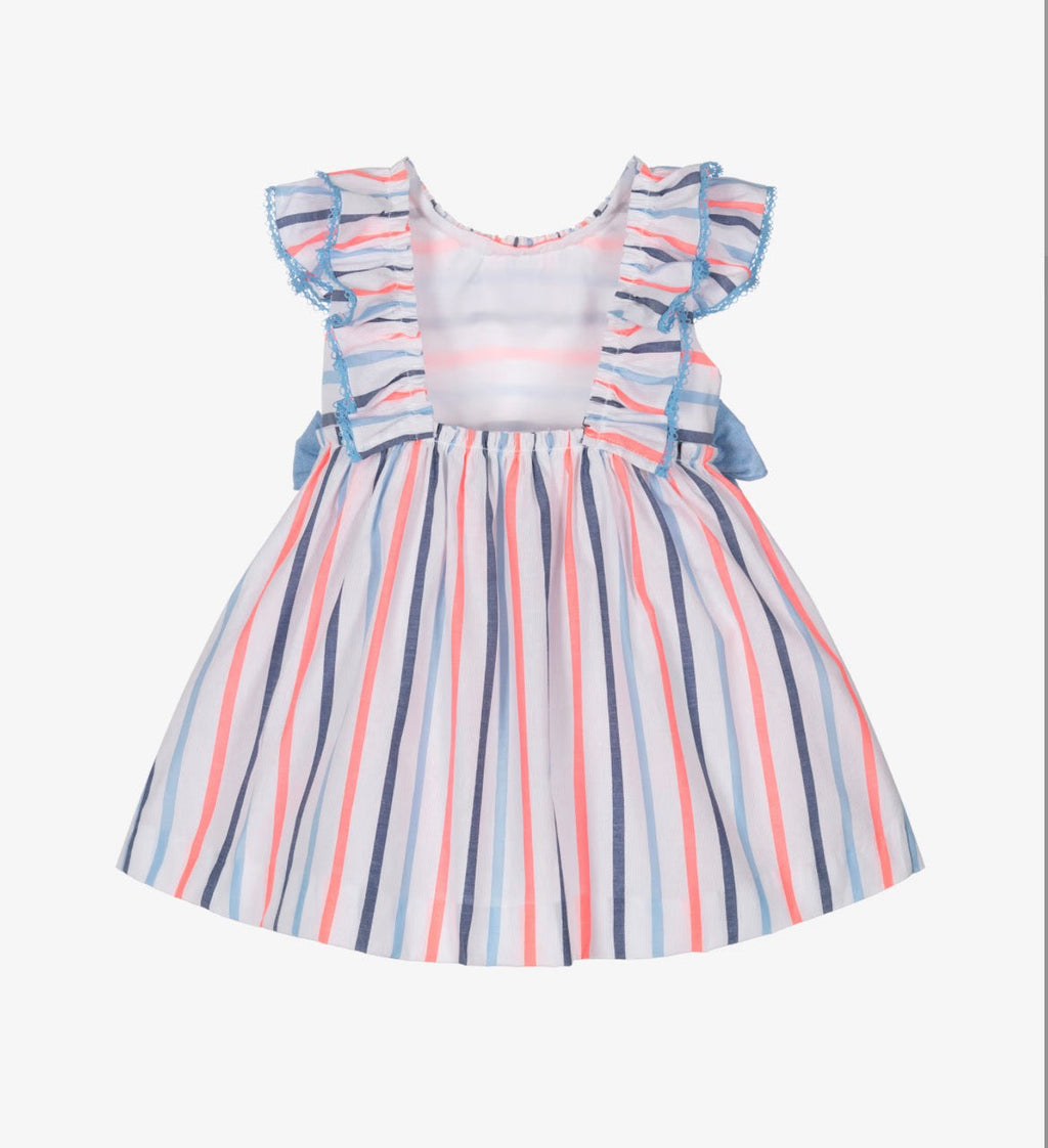 Miranda Girls Blue & Neon Striped Cotton Dress