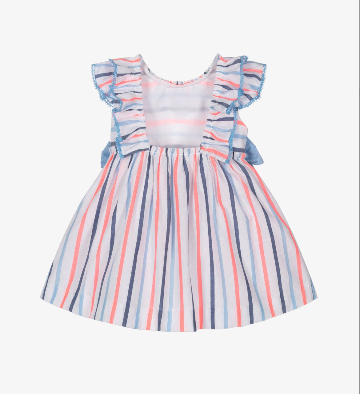 Miranda Girls Blue & Neon Striped Cotton Dress