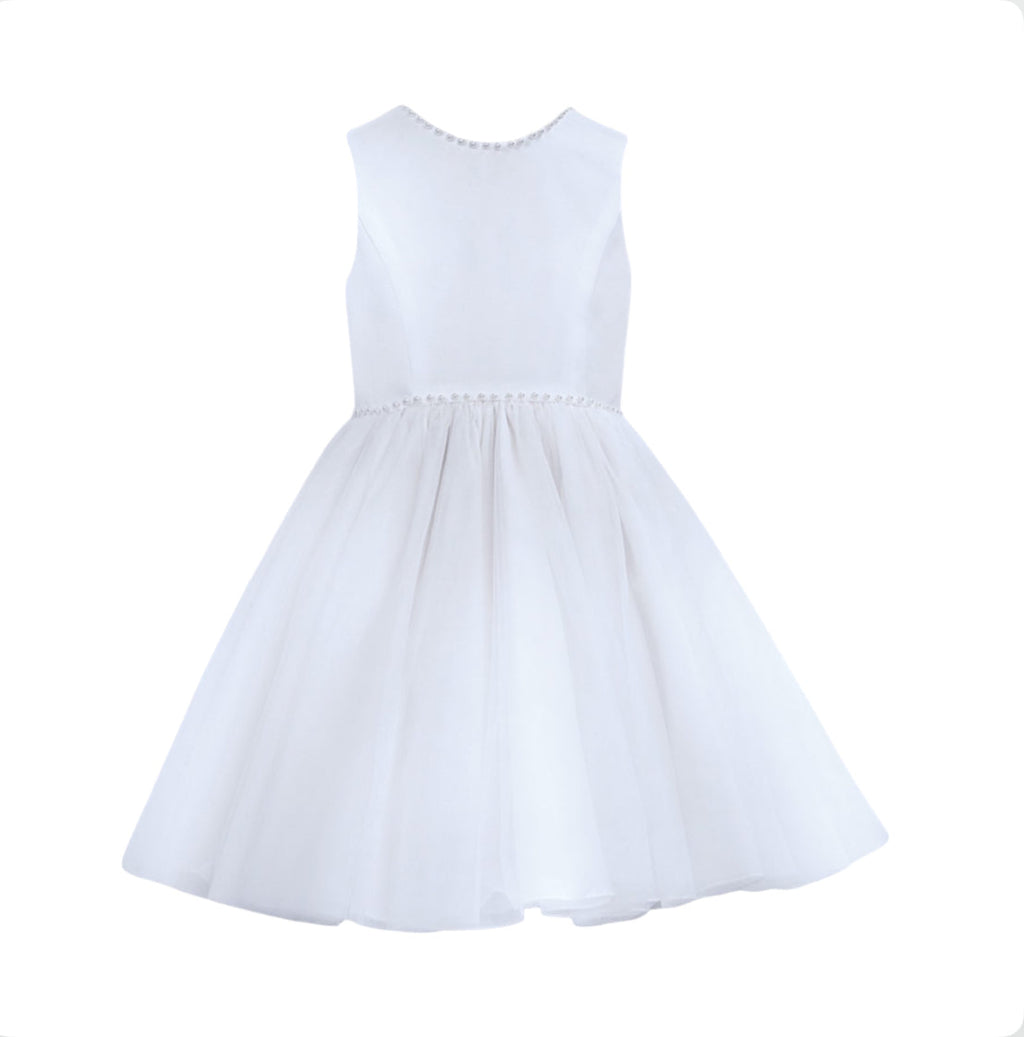 Sarah Louise Girls White Satin & Tulle Occasion Dress