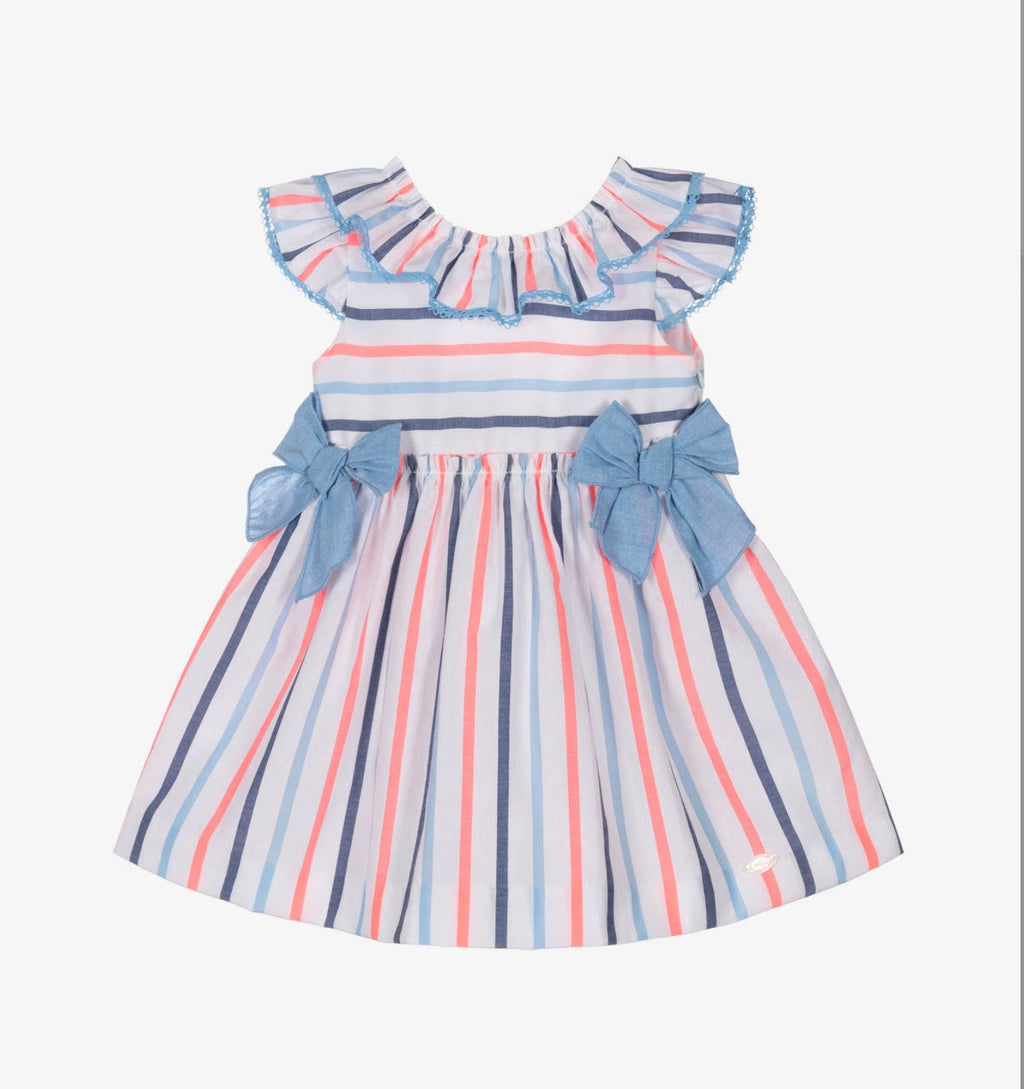 Miranda Girls Blue & Neon Striped Cotton Dress