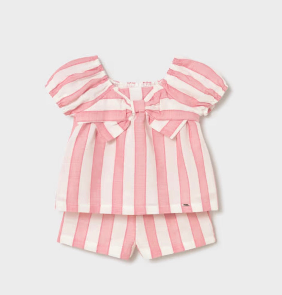 Mayoral Girls Pink Striped Shorts Set