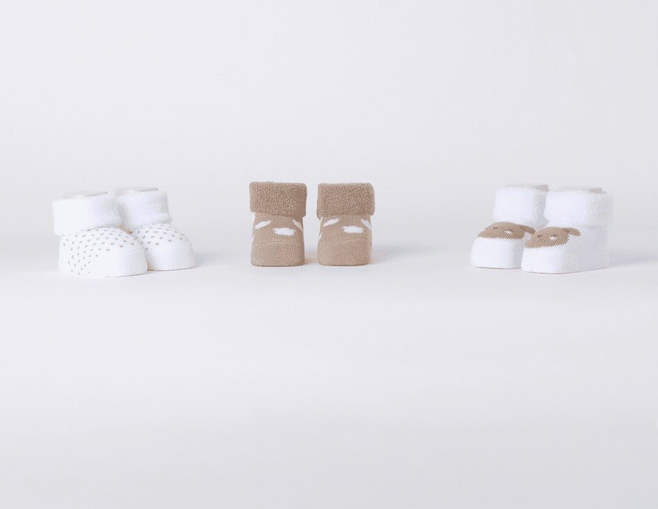 Minibanda Baby Ivory & Beige 3 Pack of 0-3m Socks