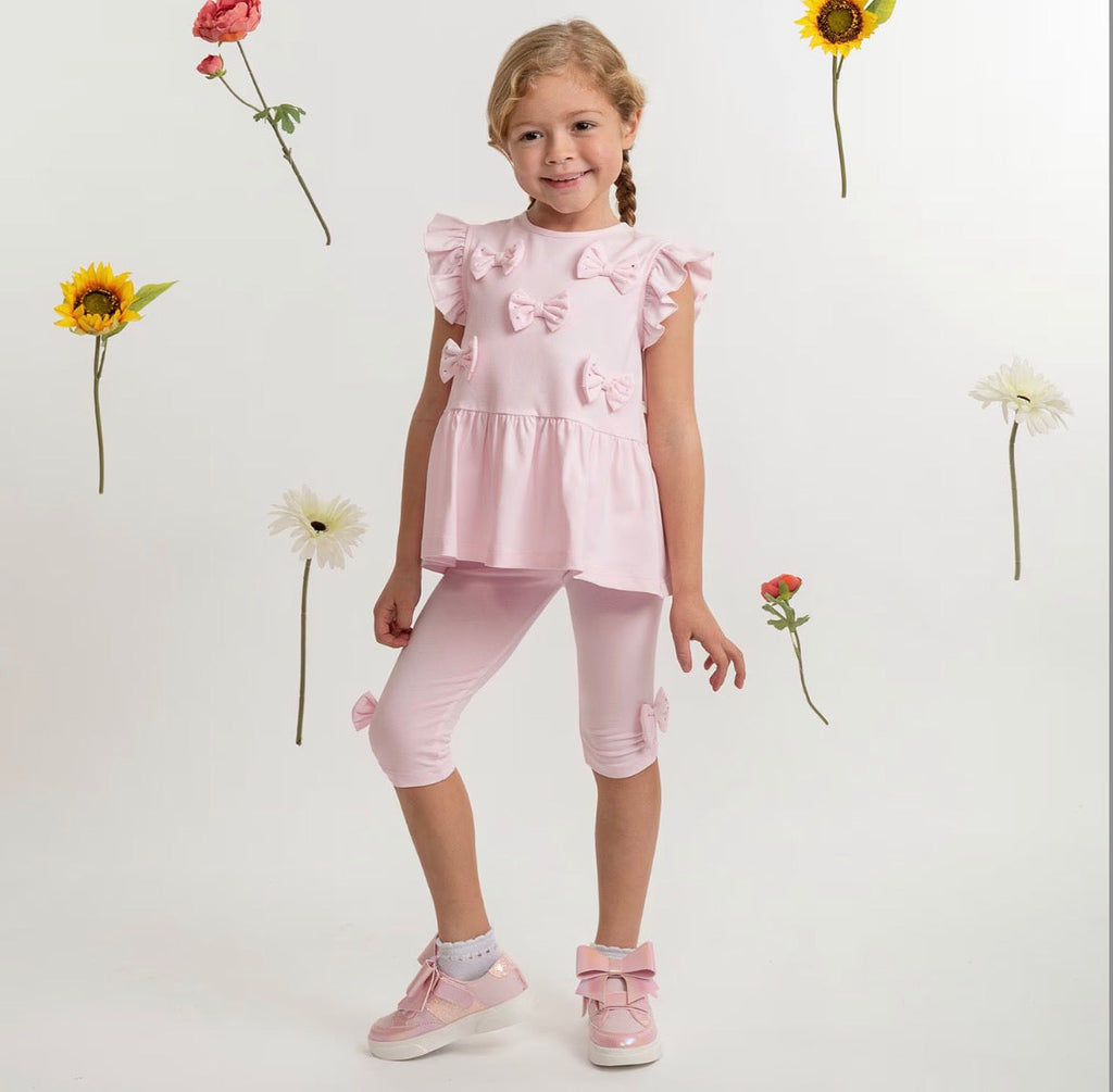 Caramelo Kids Baby Girl Pink Bow Cotton Legging Set