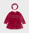 Mayoral Girls Red Velvet Smocked Dress & Headband