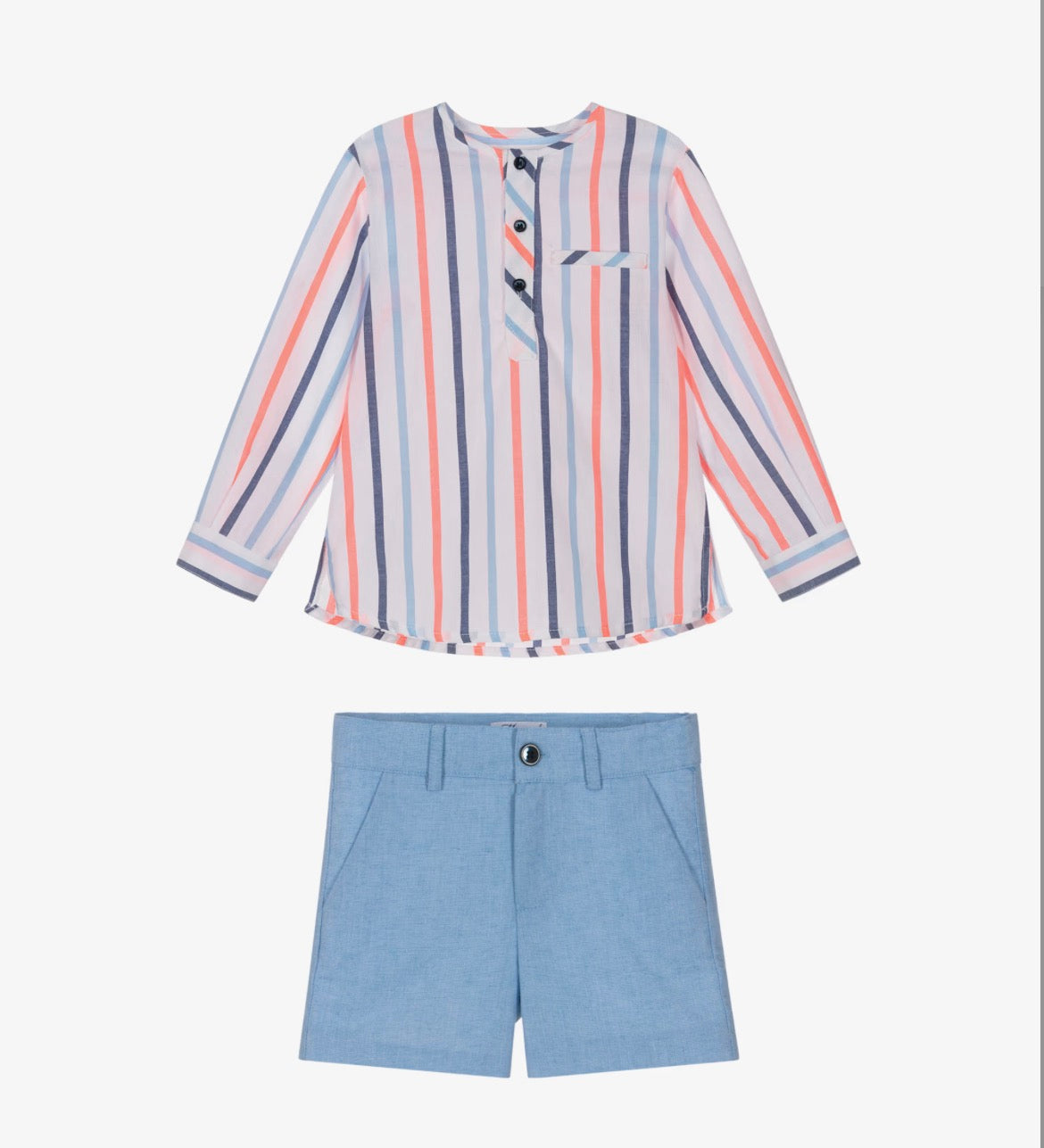 Miranda Boys Blue & Neon Striped Cotton Shorts Set