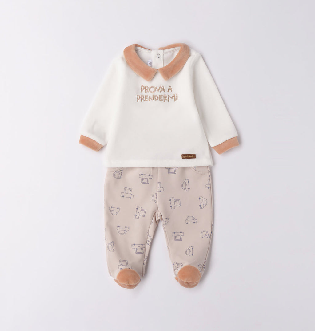 Minibanda Baby Boy Beige & Ivory Car Print 2 Piece Outfit