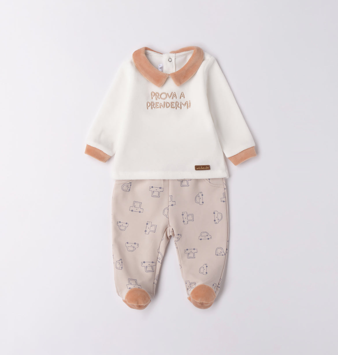 Minibanda Baby Boy Beige & Ivory Car Print 2 Piece Outfit