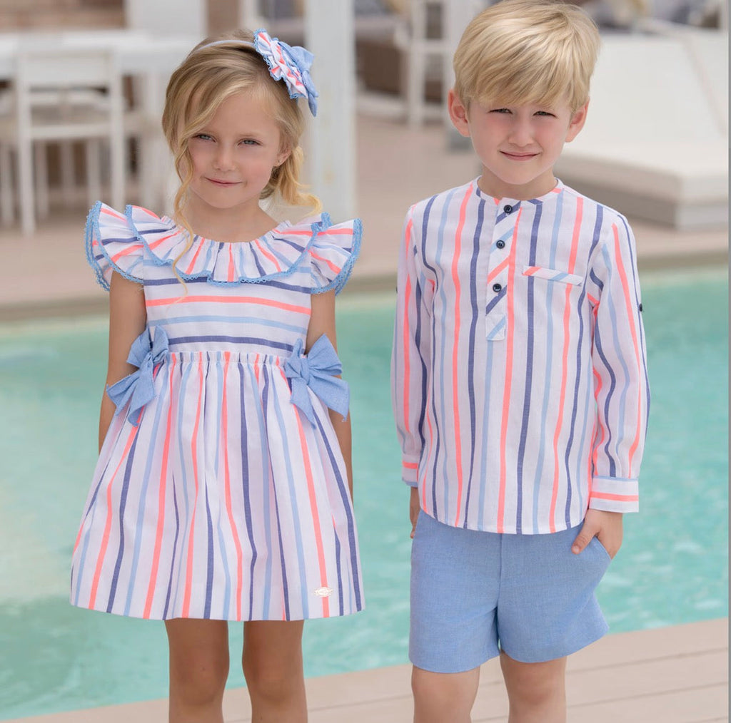 Miranda Baby Boy Blue & Neon Stripe Cotton Shorts Set